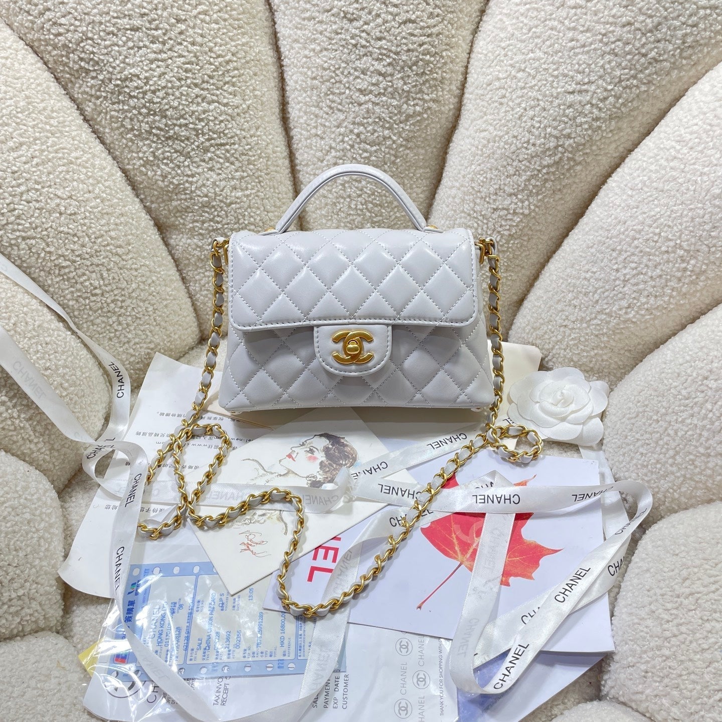 CC 25P Mini Flap Bag 20cm Top Handle Grey Calfskin Gold Hardware mysite