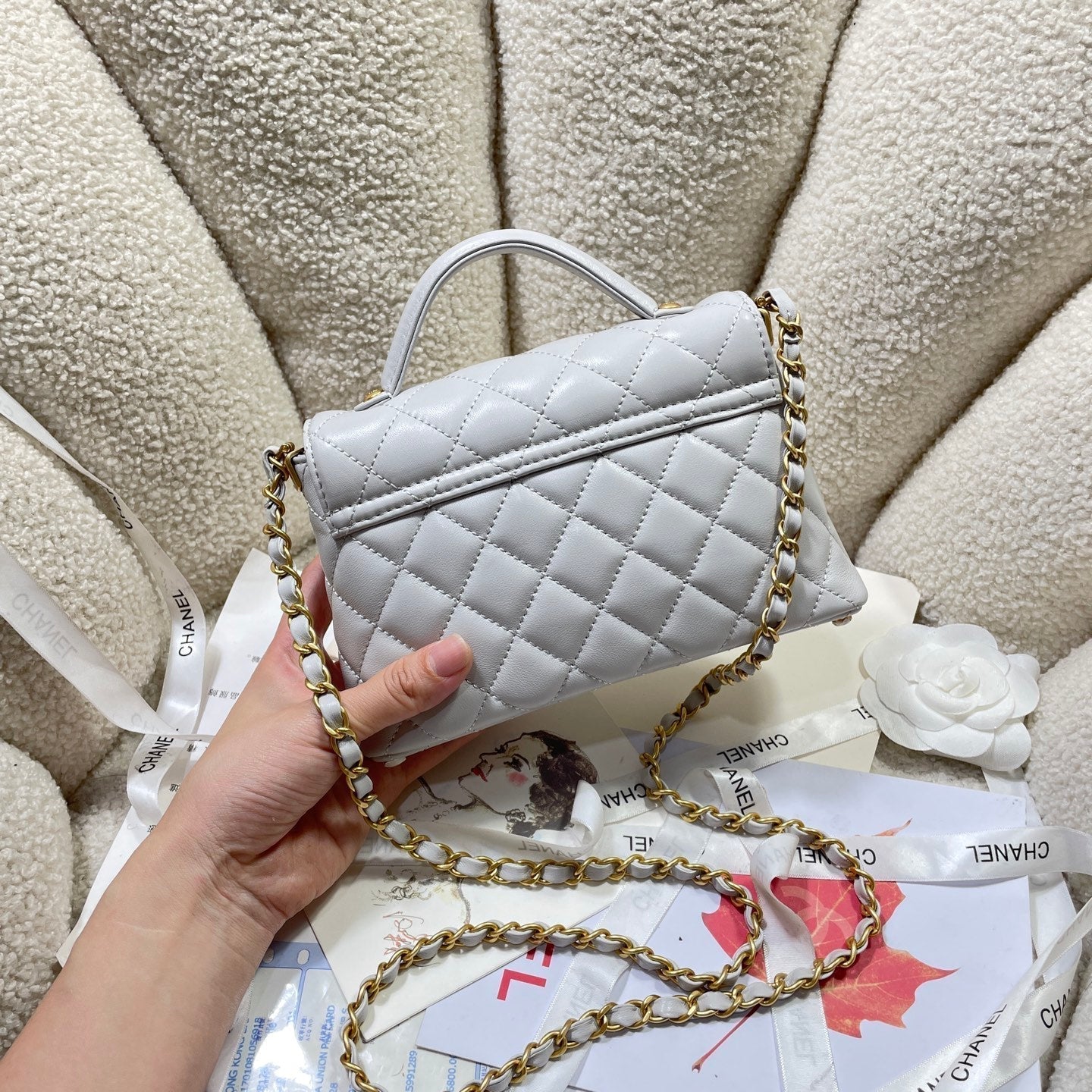 CC 25P Mini Flap Bag 20cm Top Handle Grey Calfskin Gold Hardware mysite