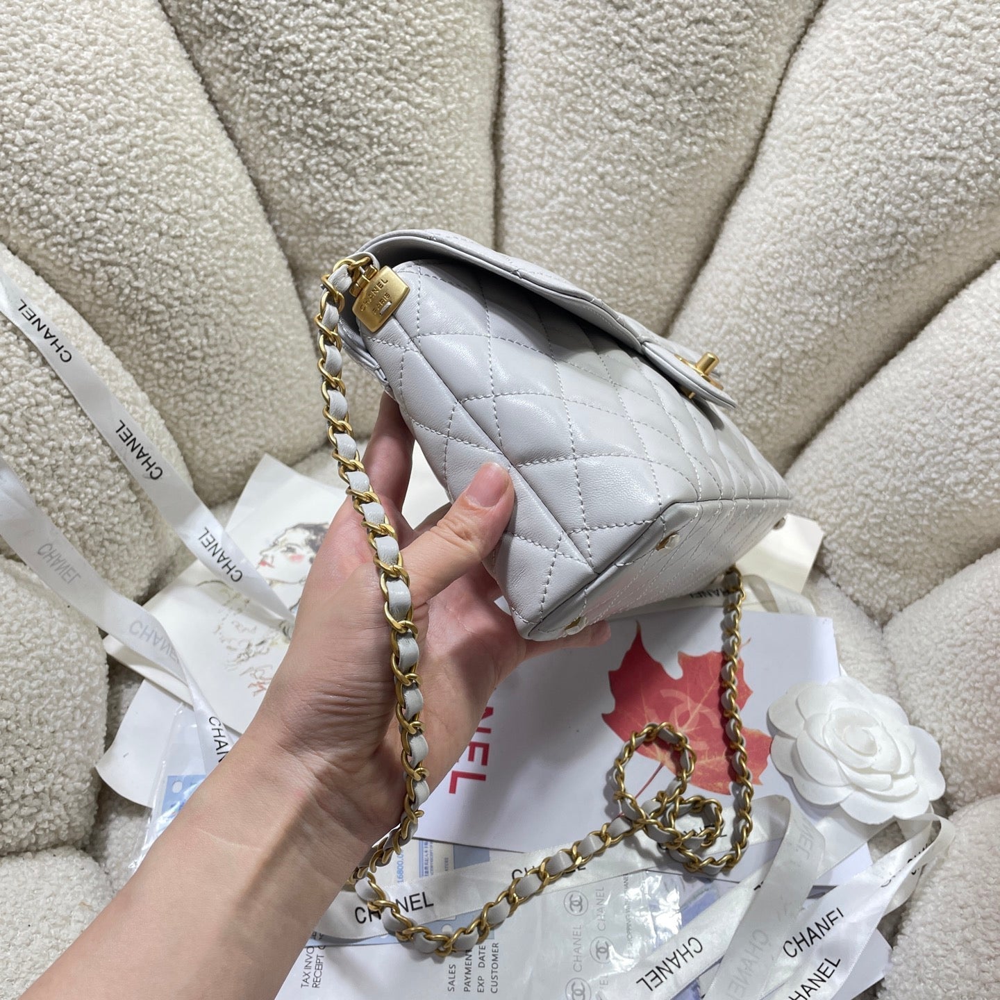 CC 25P Medium Flap Bag 25cm Top Handle Grey Calfskin Gold Hardware mysite