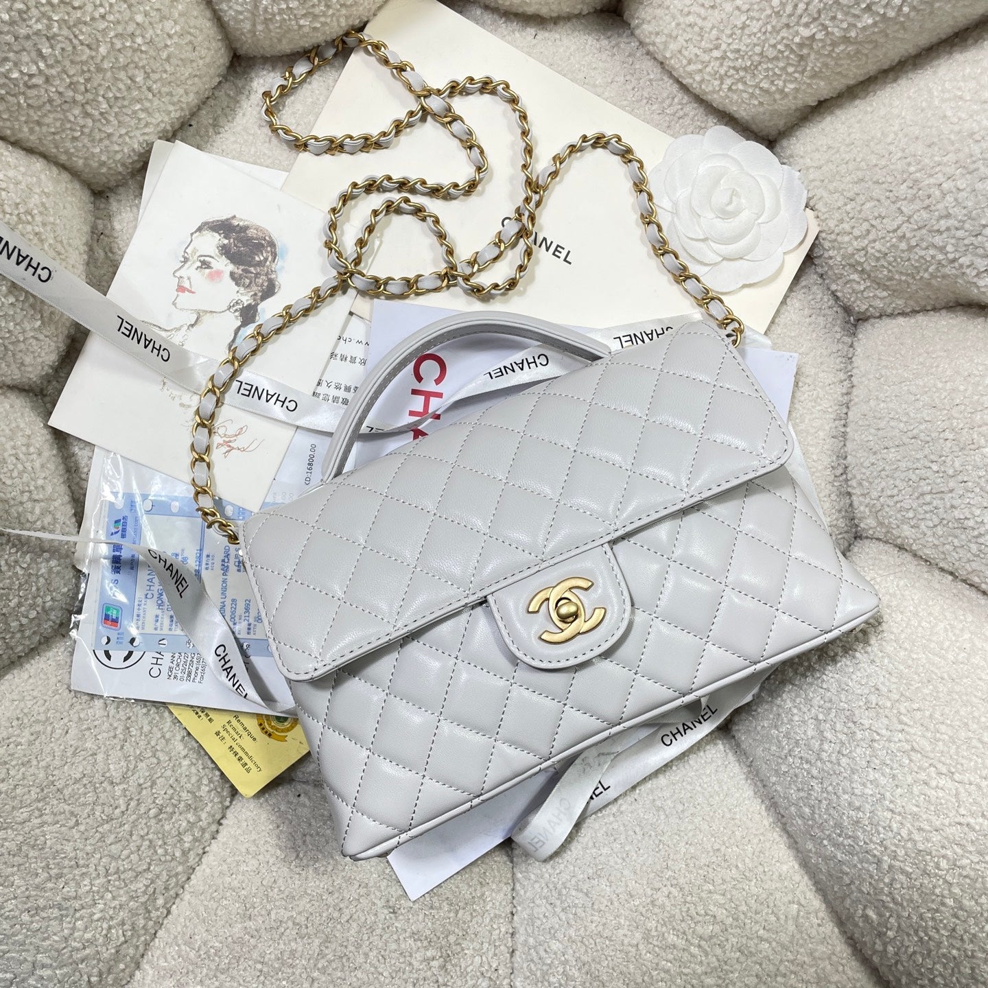 CC 25P Medium Flap Bag 25cm Top Handle Grey Calfskin Gold Hardware mysite