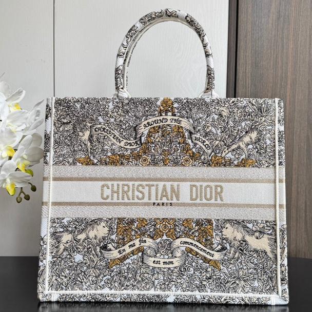 CD Book Tote 41.5 Beige White Canvas Around The World mysite