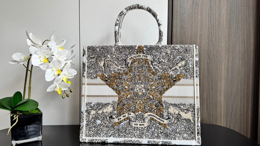 CD Book Tote 41.5 Beige White Canvas Around The World mysite