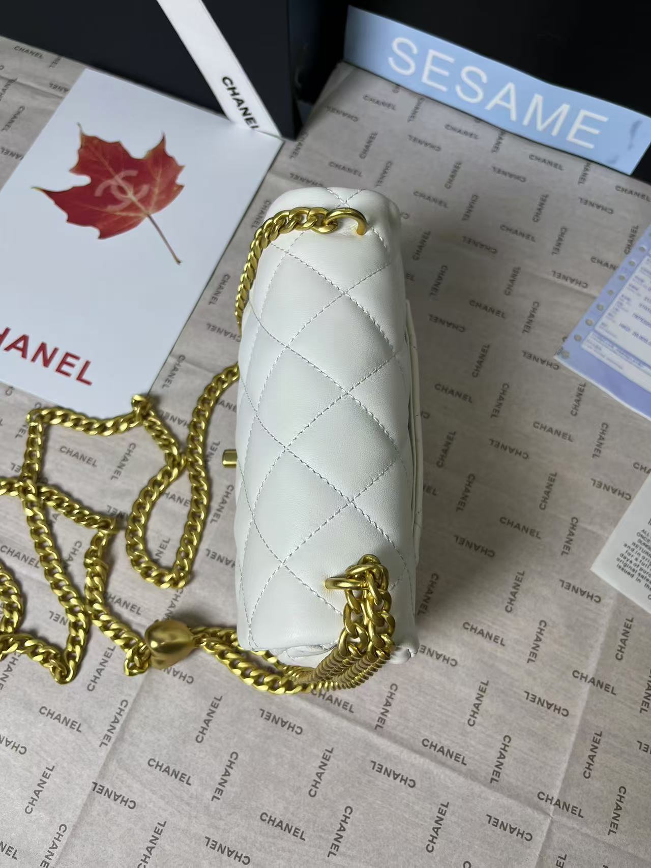 25C Mini Flap 19cm White Lambskin Gold Heart Hardware mysite