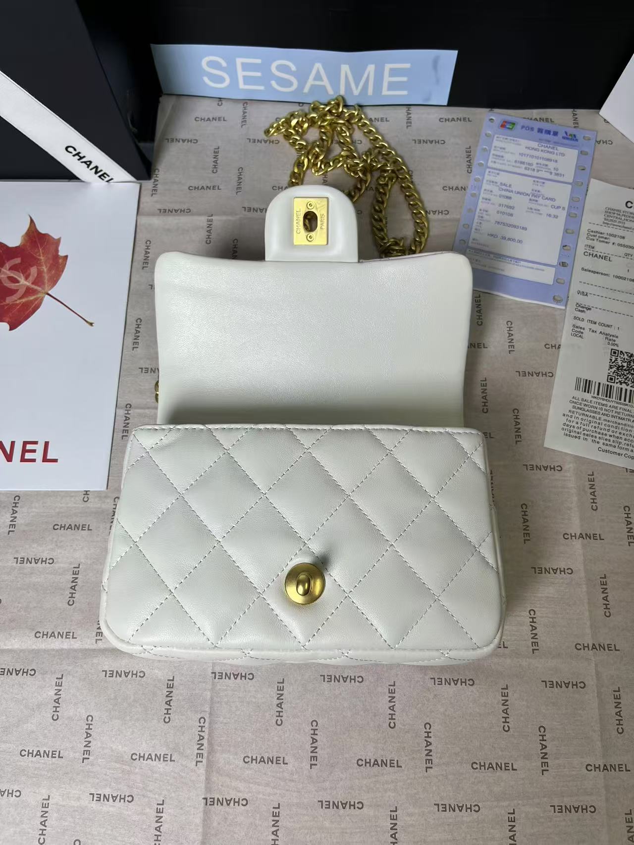 25C Mini Flap 19cm White Lambskin Gold Heart Hardware mysite