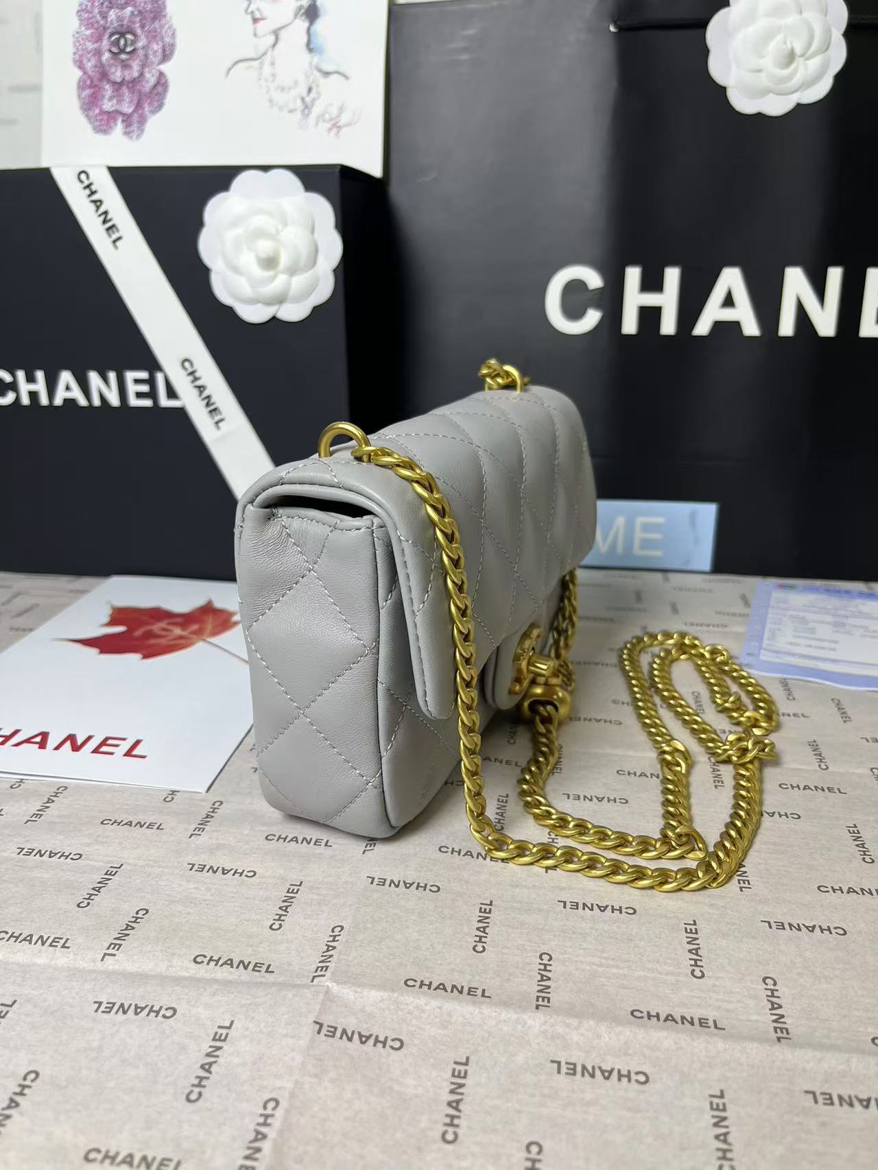 25C Mini Flap 19cm Grey Lambskin Gold Heart Hardware mysite