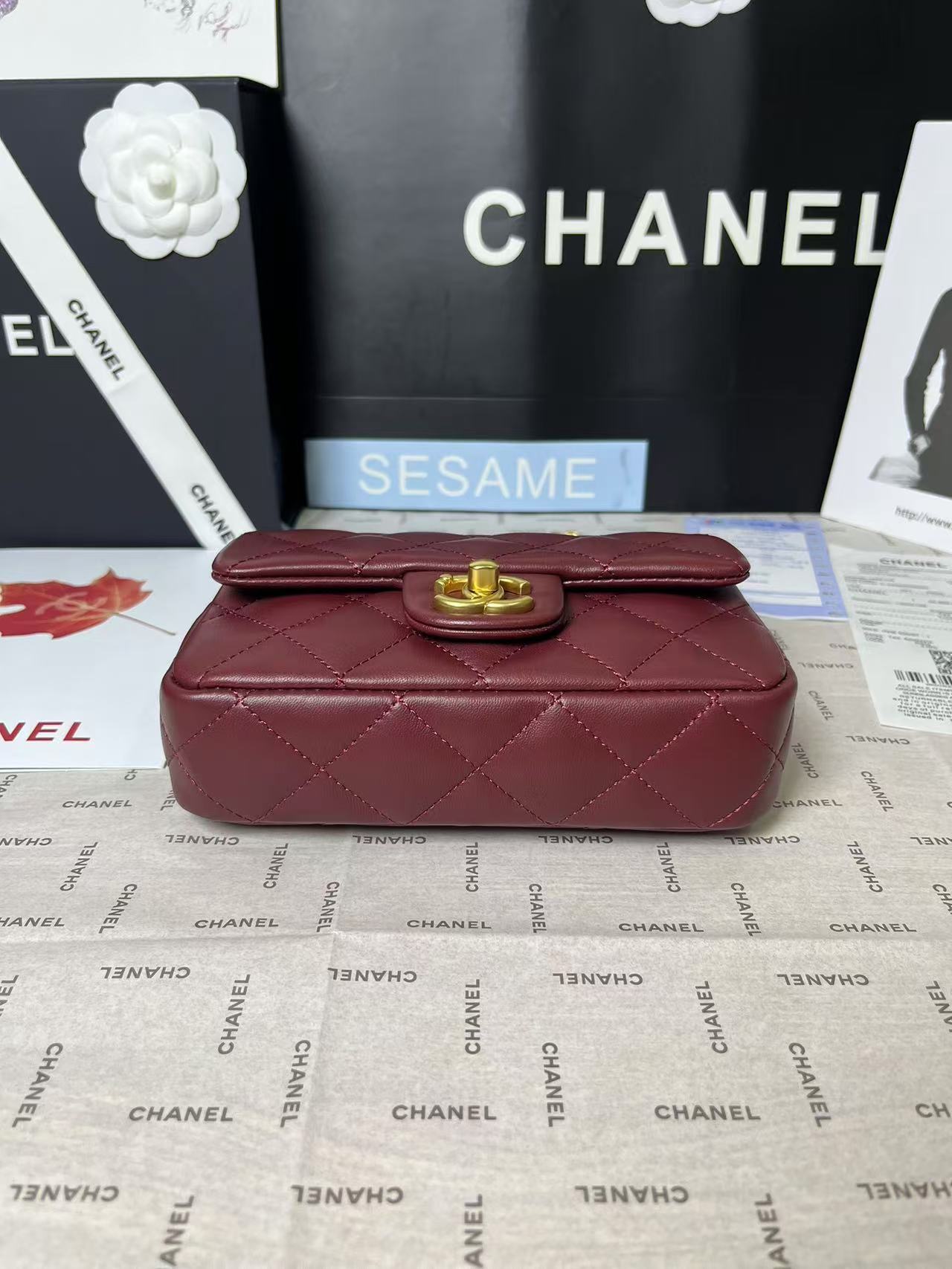 25C Mini Flap 19cm Burgundy Lambskin Gold Heart Hardware mysite