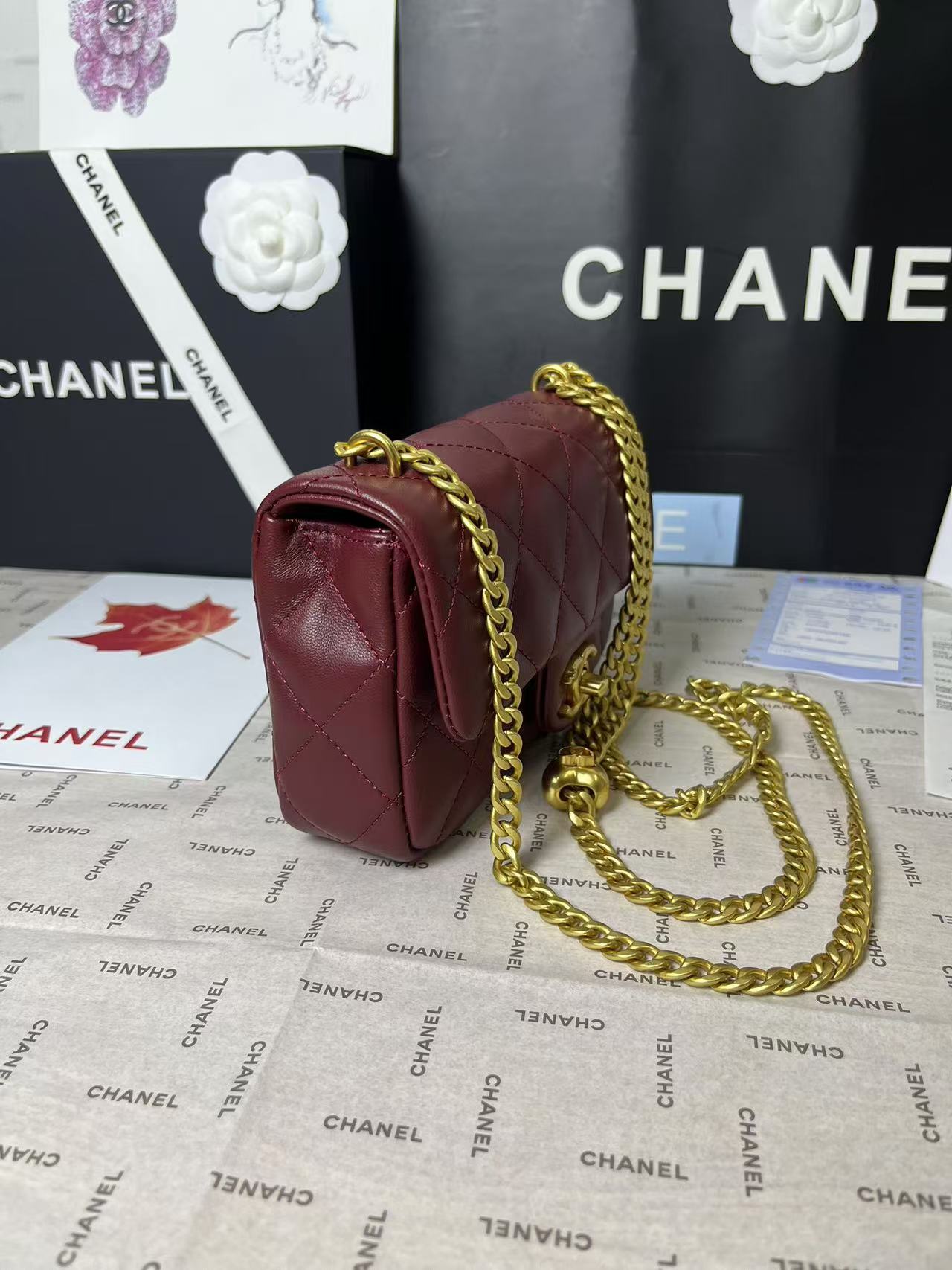 25C Mini Flap 19cm Burgundy Lambskin Gold Heart Hardware mysite