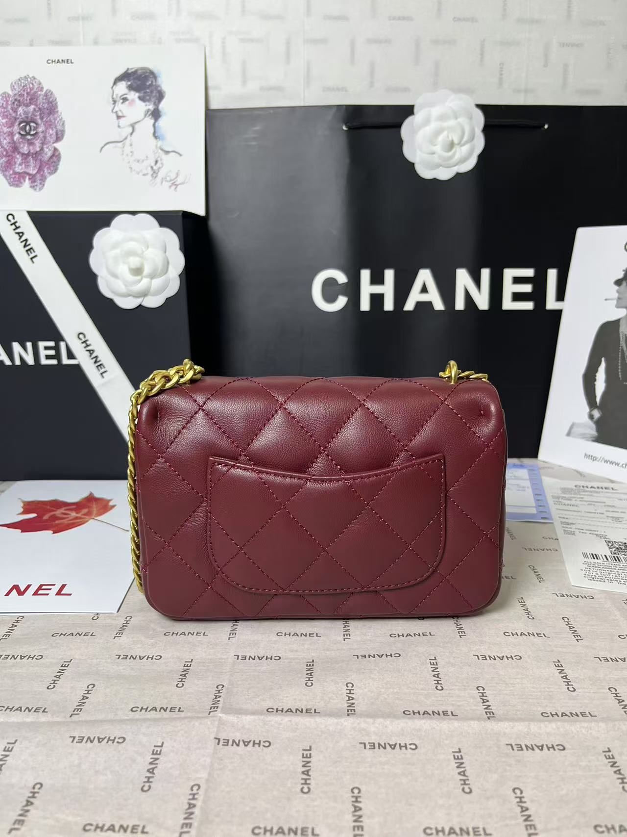 25C Mini Flap 19cm Burgundy Lambskin Gold Heart Hardware mysite