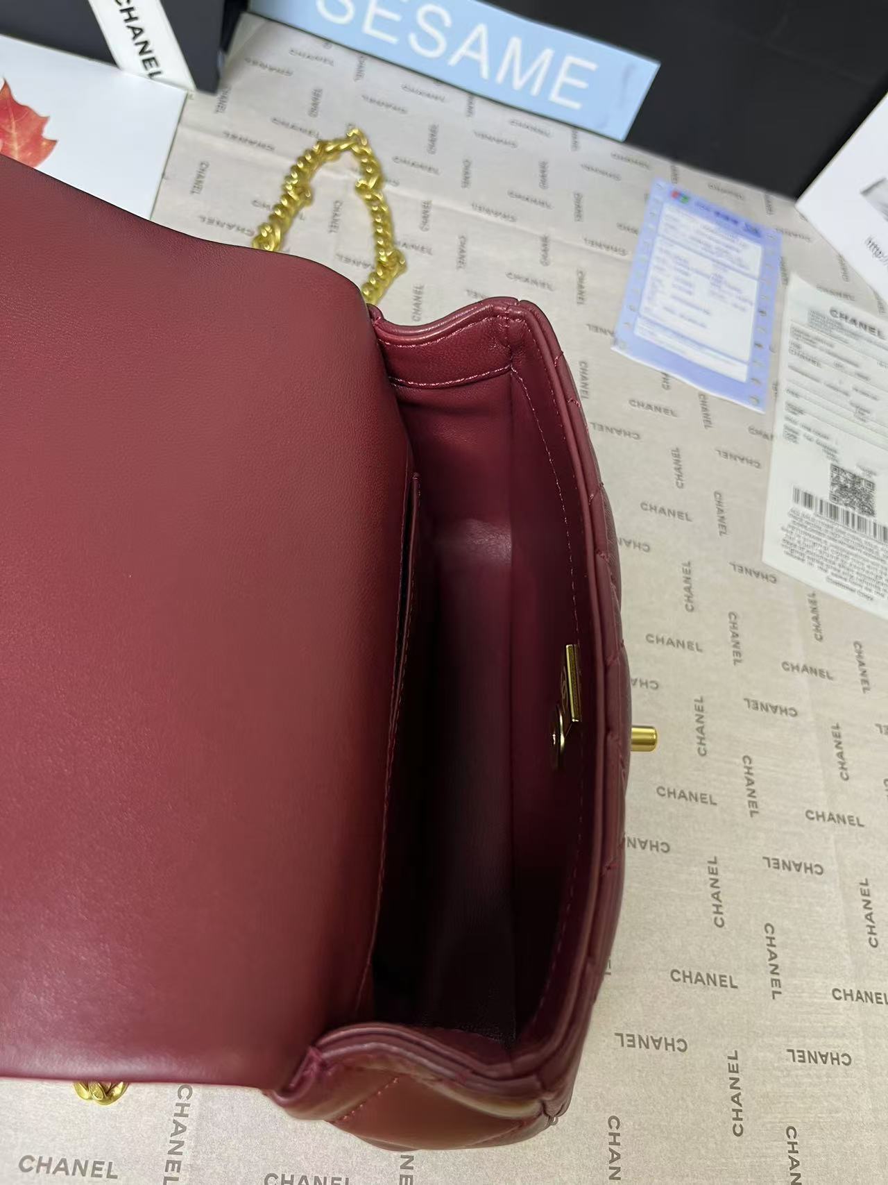 25C Mini Flap 19cm Burgundy Lambskin Gold Heart Hardware mysite