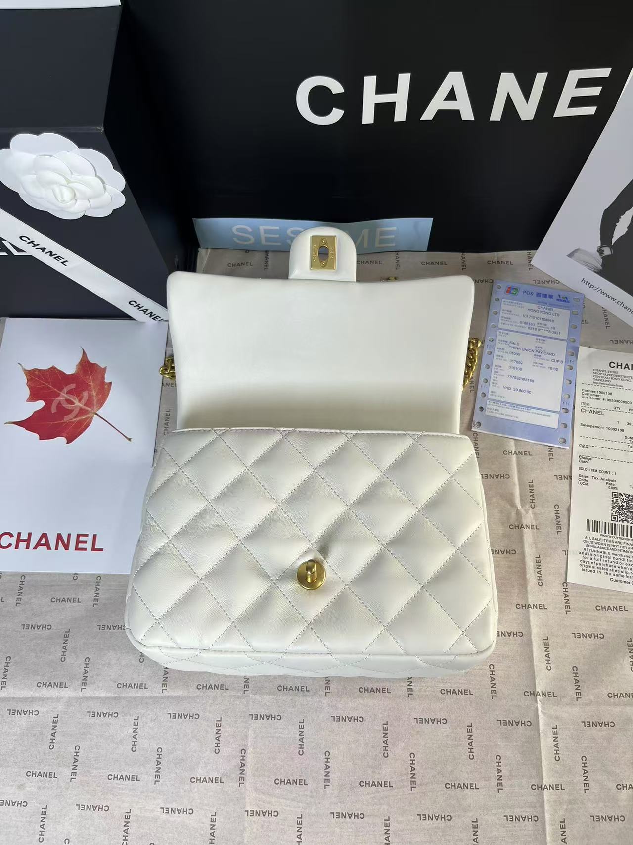 25C Mini Flap 24cm White Lambskin Gold Heart Hardware mysite