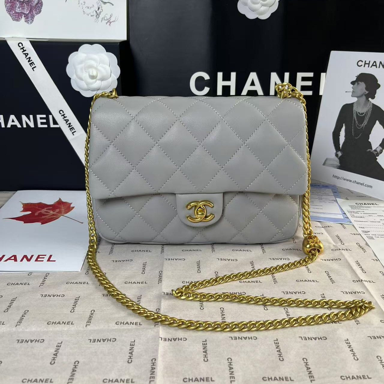 25C Mini Flap 24cm Grey Lambskin Gold Heart Hardware mysite