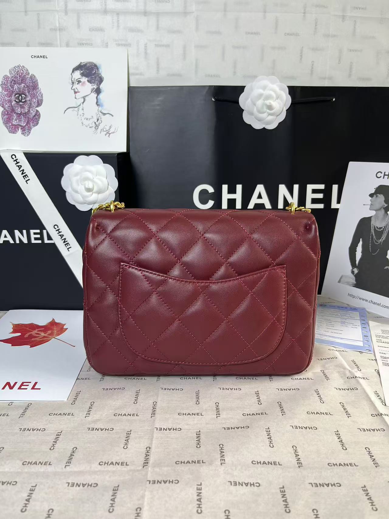 25C Mini Flap 24cm Burgundy Lambskin Gold Heart Hardware mysite