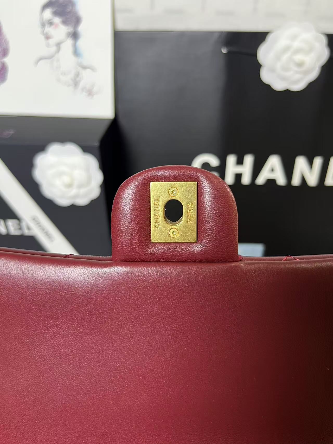 25C Mini Flap 24cm Burgundy Lambskin Gold Heart Hardware mysite