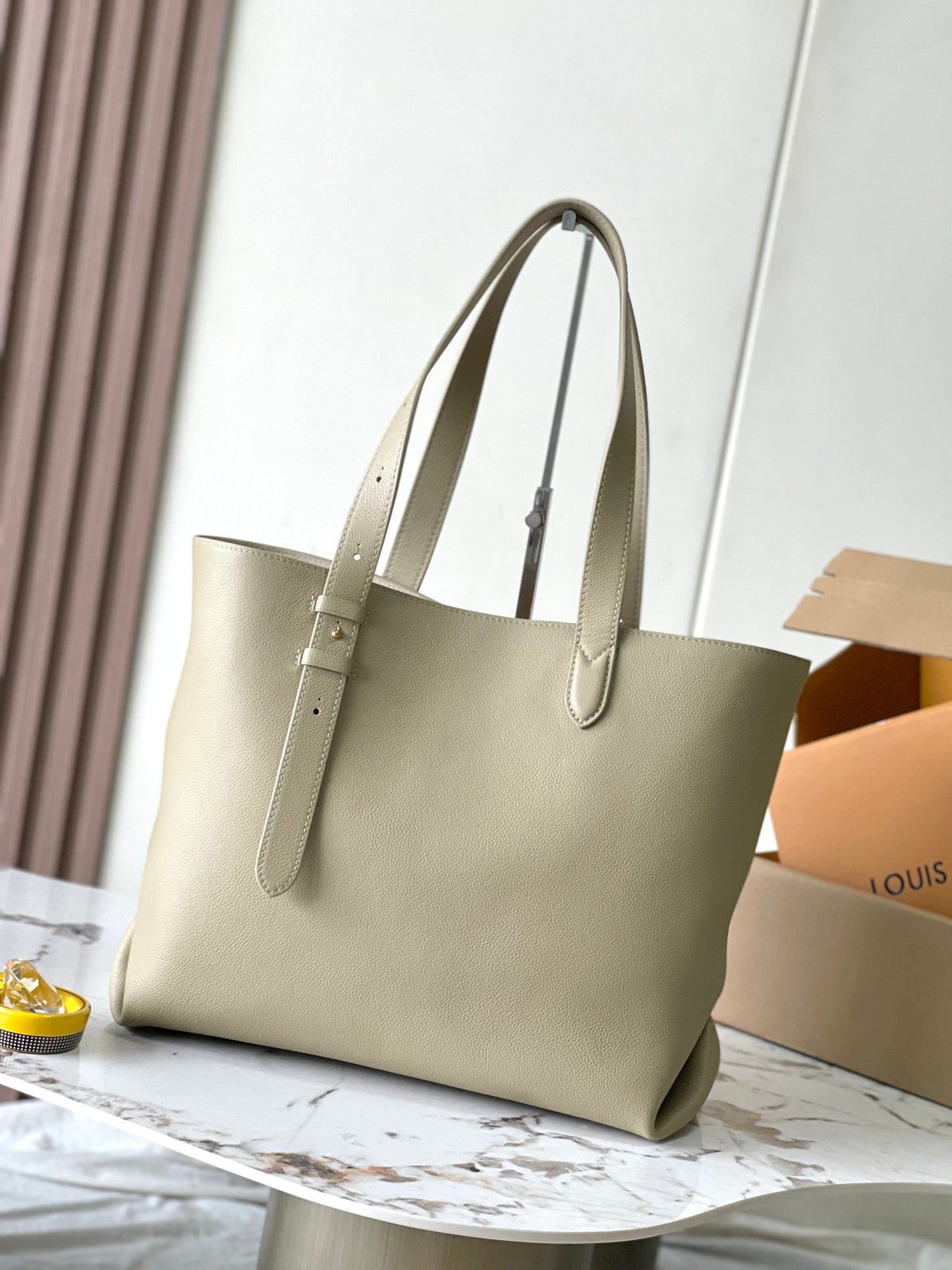 LOW KEY CABAS 47 IN BEIGE GRAINED CALFSKIN GOLD BUCKLE mysite