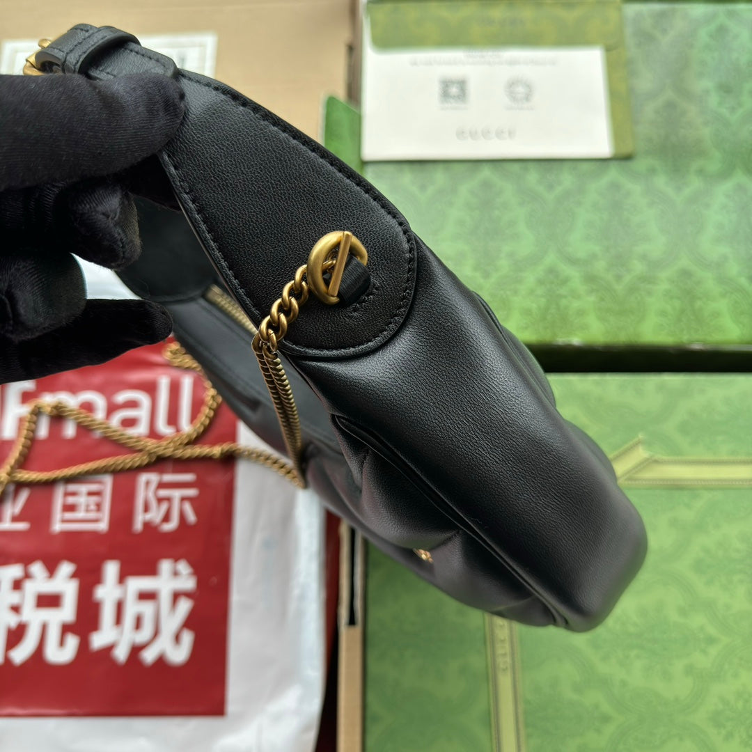 gg marmont half-moon shaped 21cm black calfskin gold hardware mysite