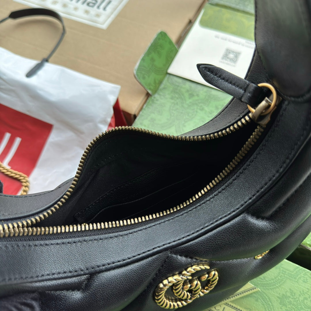 gg marmont half-moon shaped 21cm black calfskin gold hardware mysite