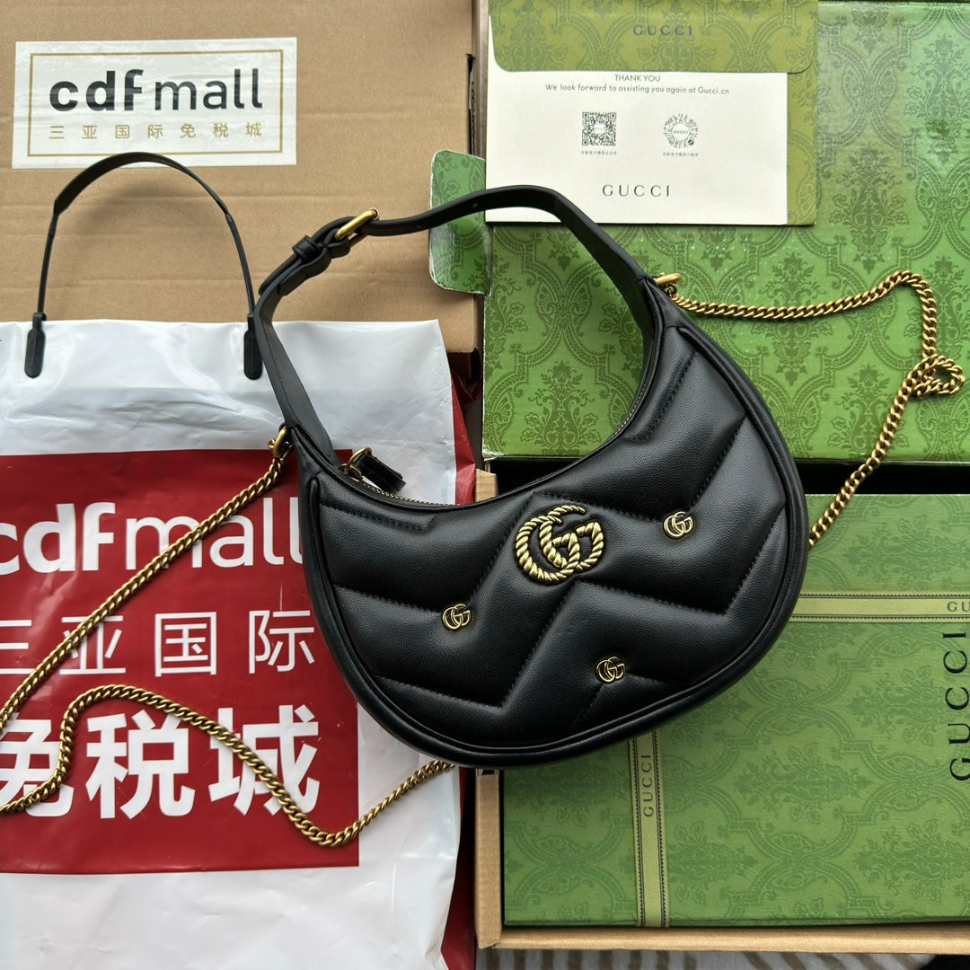 gg marmont half-moon shaped 21cm black calfskin gold hardware mysite