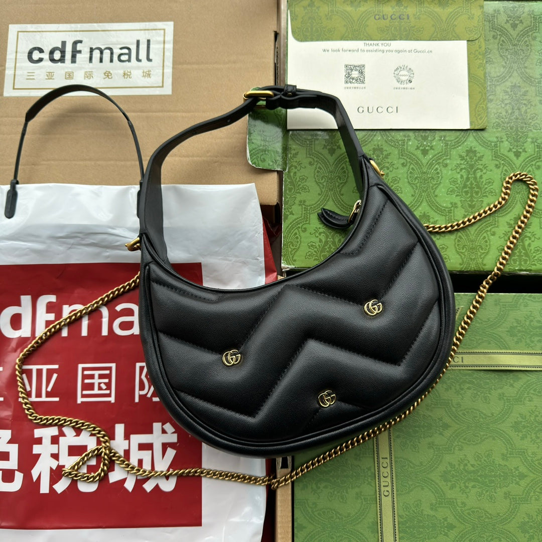 gg marmont half-moon shaped 21cm black calfskin gold hardware mysite