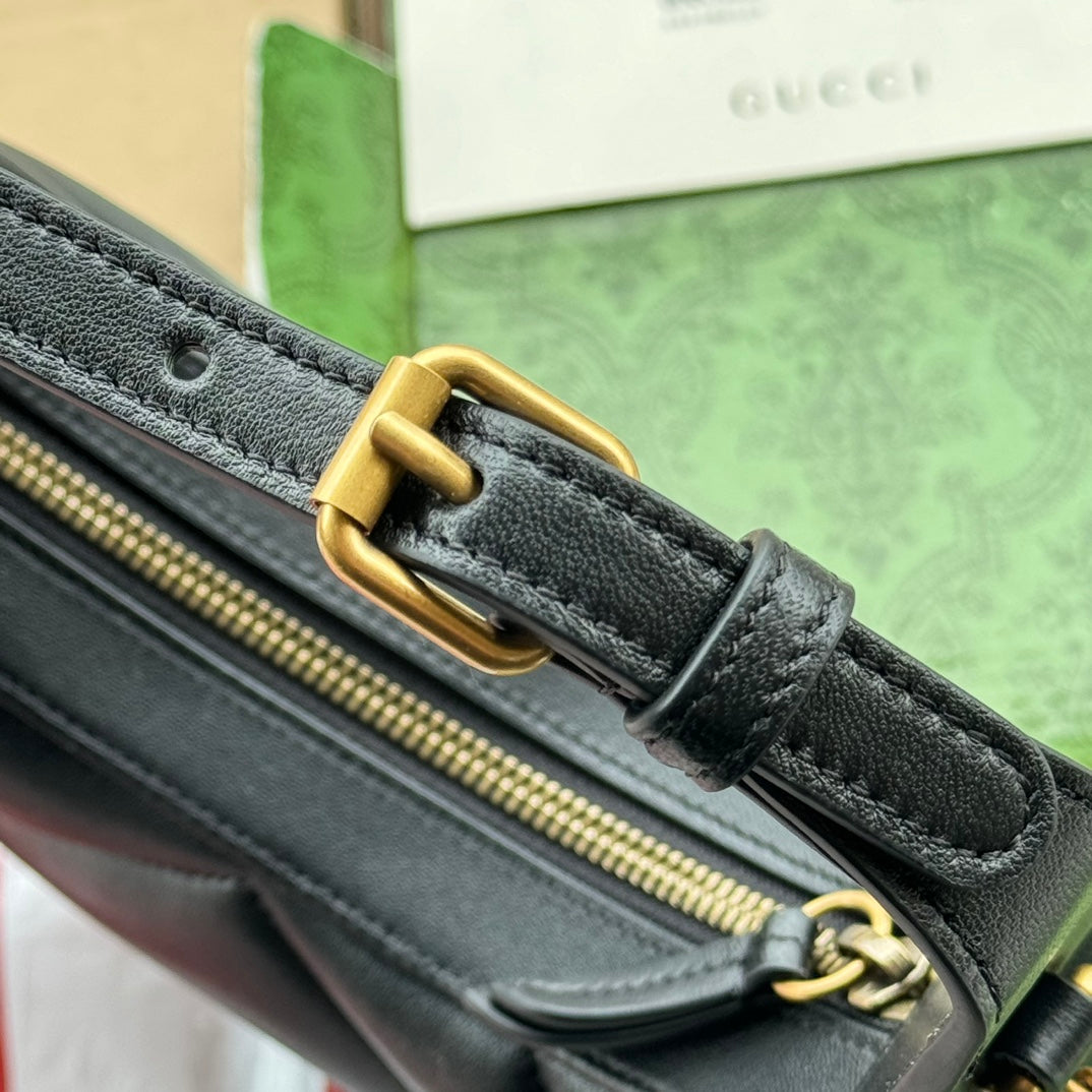 gg marmont half-moon shaped 21cm black calfskin gold hardware mysite