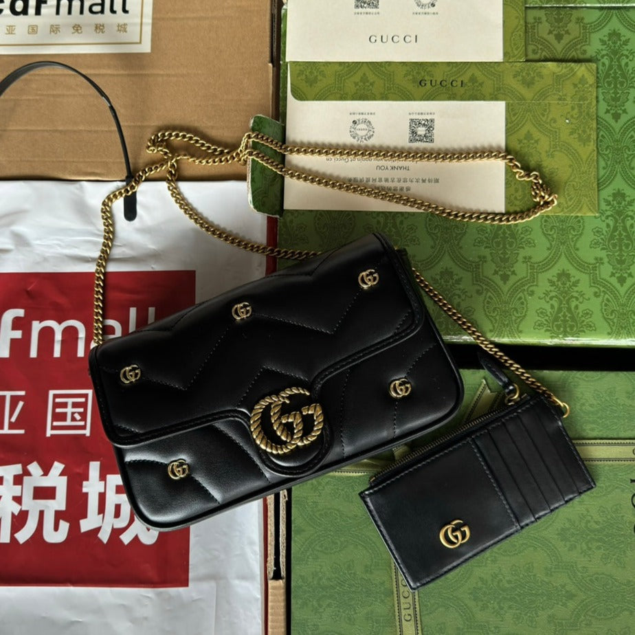 gg marmont 21cm black calfskin double g stud gold hardware mysite