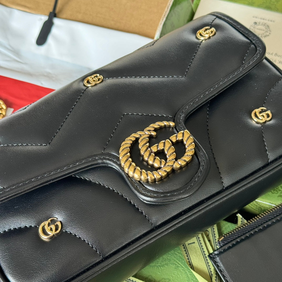 gg marmont 21cm black calfskin double g stud gold hardware mysite
