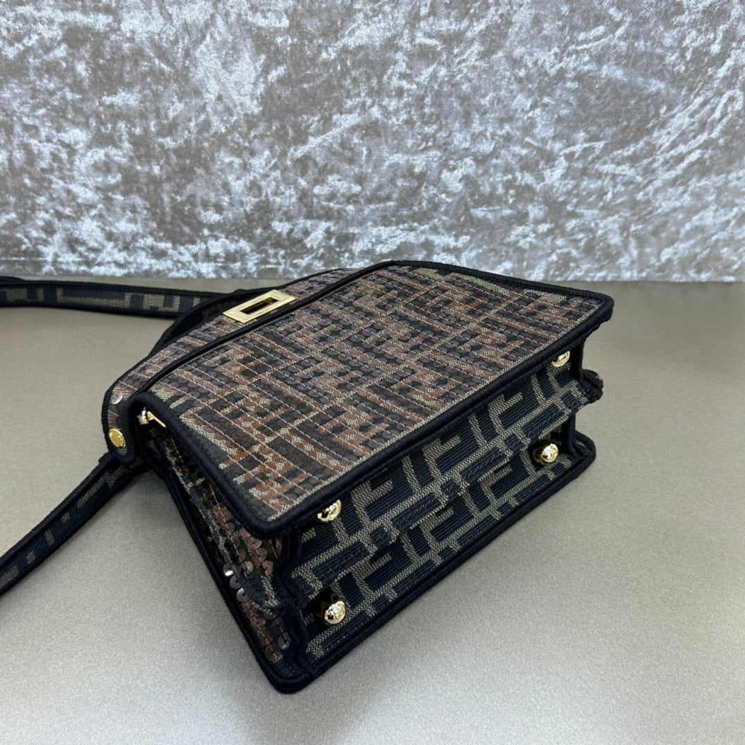 FENDI PEEKABOO ISEEU 20 BAG IN CHOCOLATE BROWN MIX BLACK NAPPA LEATHER GOLD HARDWARE mysite