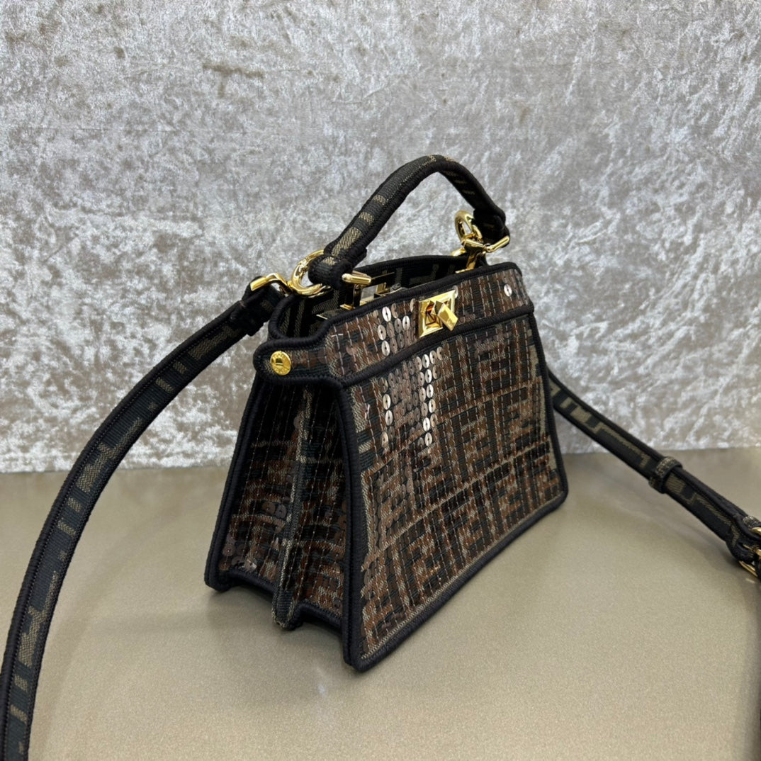 FENDI PEEKABOO ISEEU 20 BAG IN CHOCOLATE BROWN MIX BLACK NAPPA LEATHER GOLD HARDWARE mysite