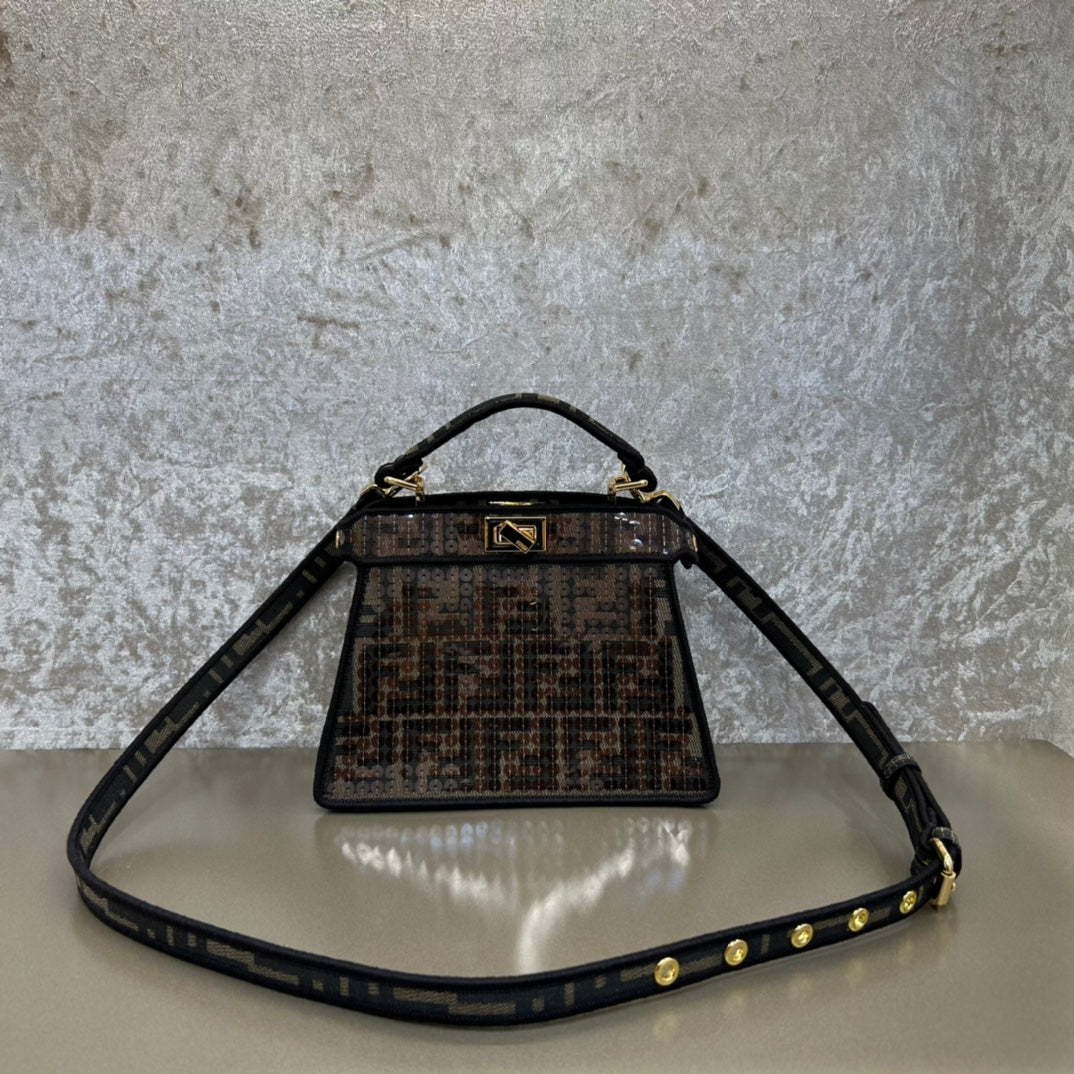 FENDI PEEKABOO ISEEU 20 BAG IN CHOCOLATE BROWN MIX BLACK NAPPA LEATHER GOLD HARDWARE mysite