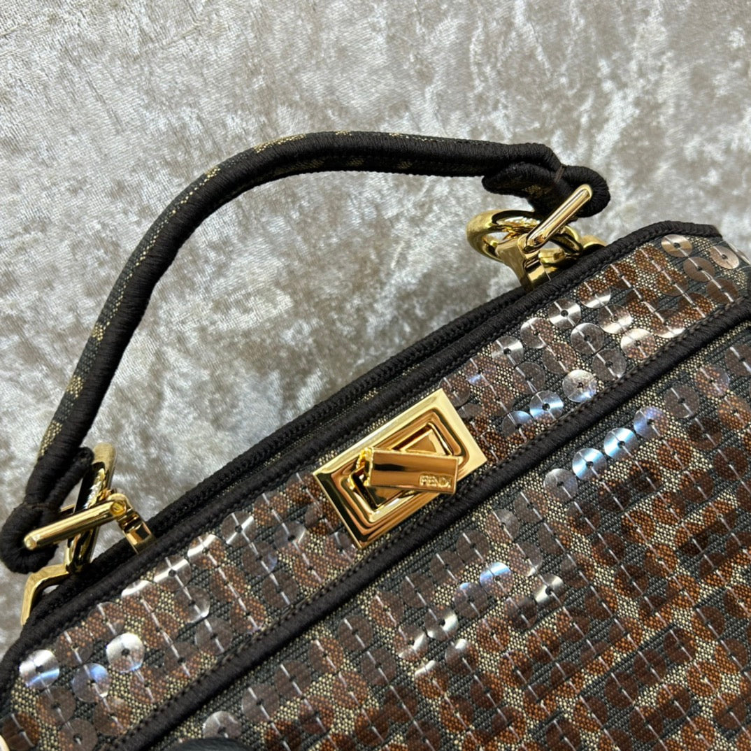 FENDI PEEKABOO ISEEU 20 BAG IN CHOCOLATE BROWN MIX BLACK NAPPA LEATHER GOLD HARDWARE mysite