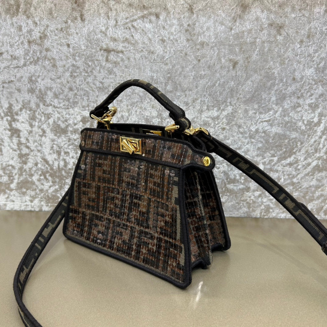 FENDI PEEKABOO ISEEU 20 BAG IN CHOCOLATE BROWN MIX BLACK NAPPA LEATHER GOLD HARDWARE mysite