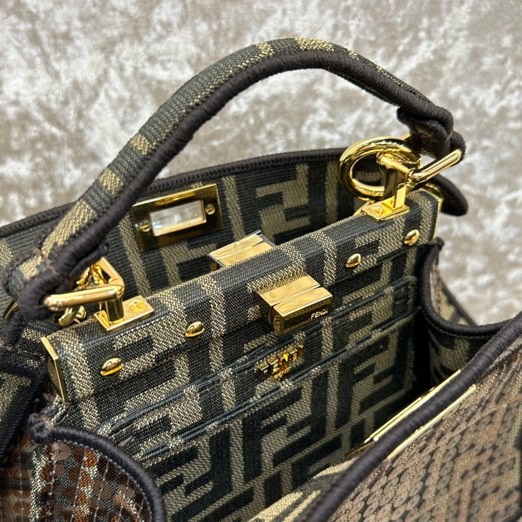 FENDI PEEKABOO ISEEU 20 BAG IN CHOCOLATE BROWN MIX BLACK NAPPA LEATHER GOLD HARDWARE mysite