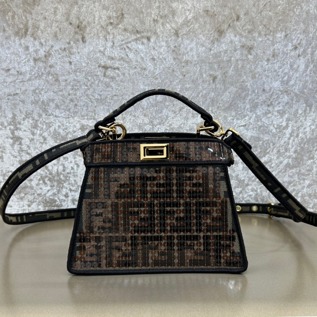 FENDI PEEKABOO ISEEU 20 BAG IN CHOCOLATE BROWN MIX BLACK NAPPA LEATHER GOLD HARDWARE mysite