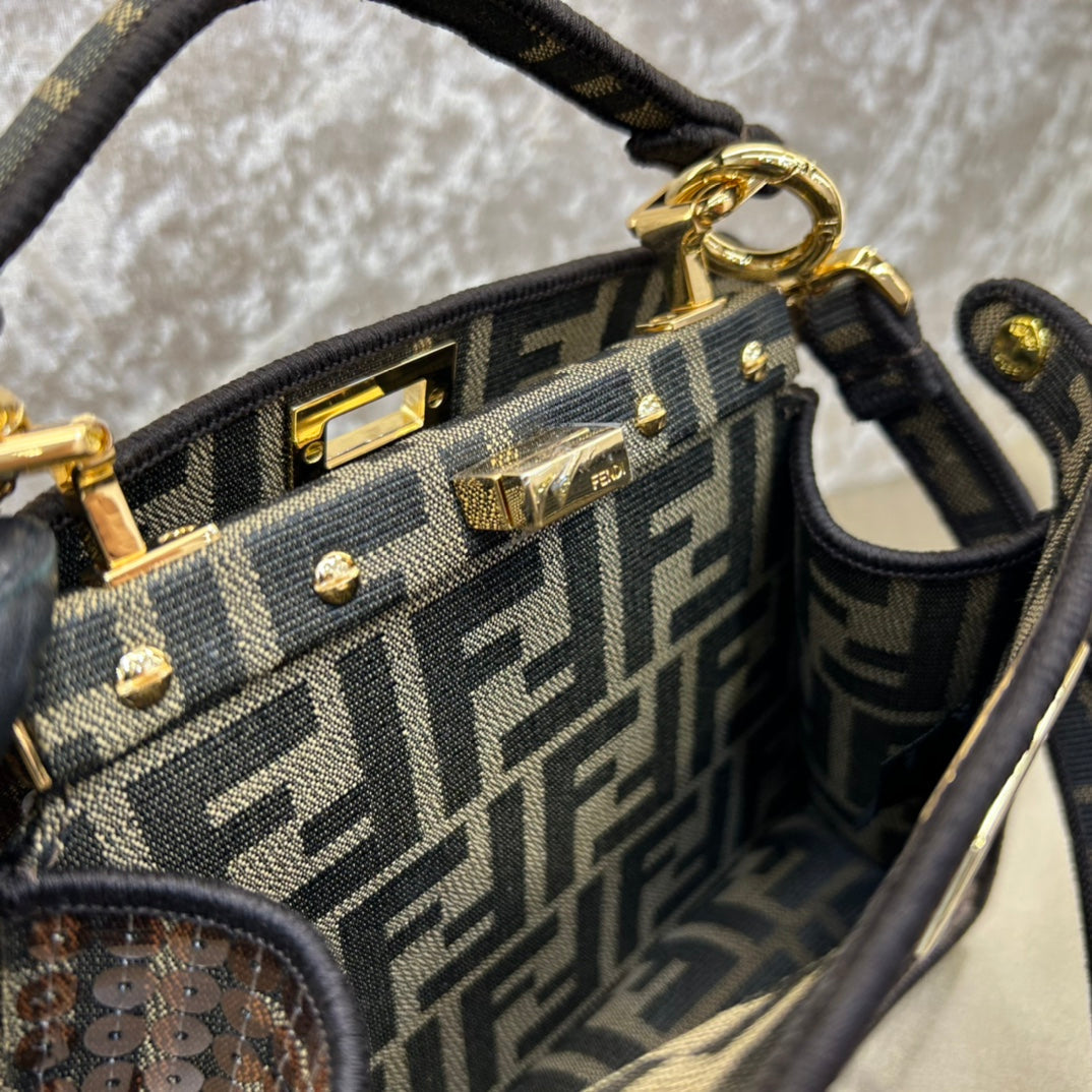 FENDI PEEKABOO ISEEU 20 BAG IN CHOCOLATE BROWN MIX BLACK NAPPA LEATHER GOLD HARDWARE mysite