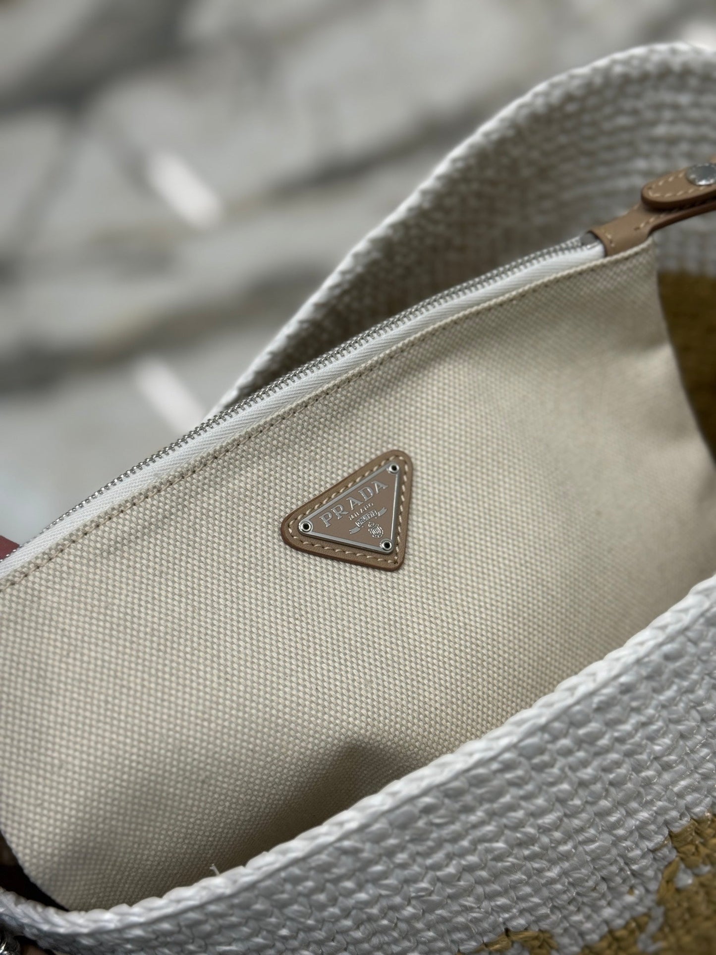 BUCKET BAG 25 IN WHITE MIX BEIGE RAFFIA AND BROWN CALFSKIN HANDLE mysite