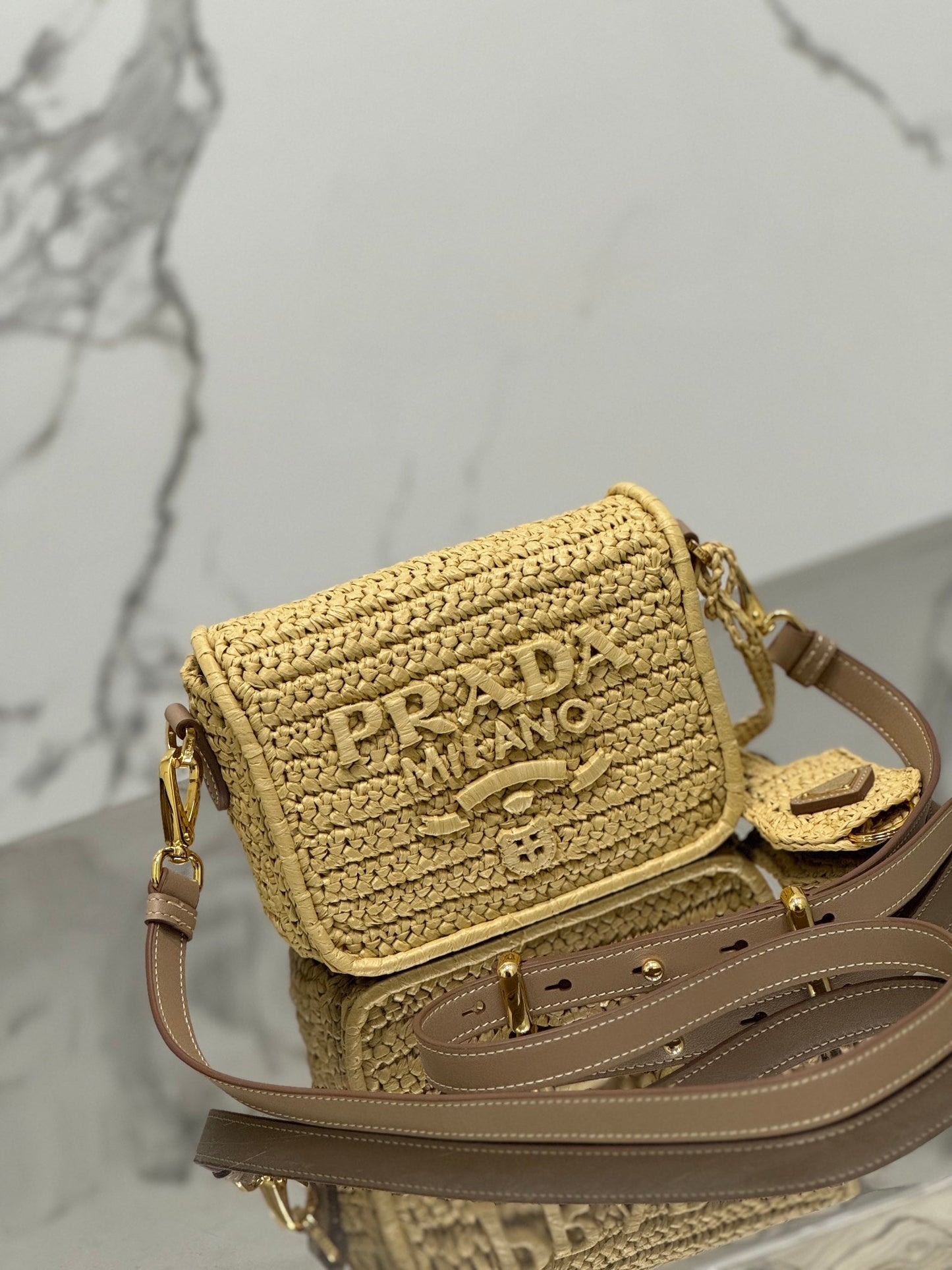 WOVEN SMALL FLAP BAG 16 IN BEIGE RAFFIA GOLD HARDWARE mysite
