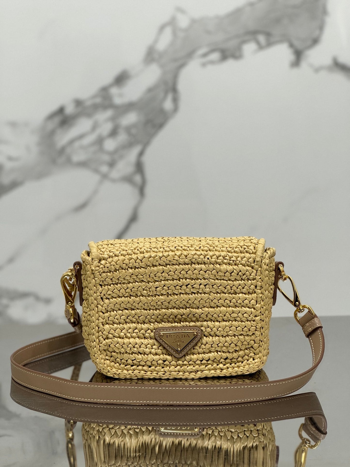 WOVEN SMALL FLAP BAG 16 IN BEIGE RAFFIA GOLD HARDWARE mysite