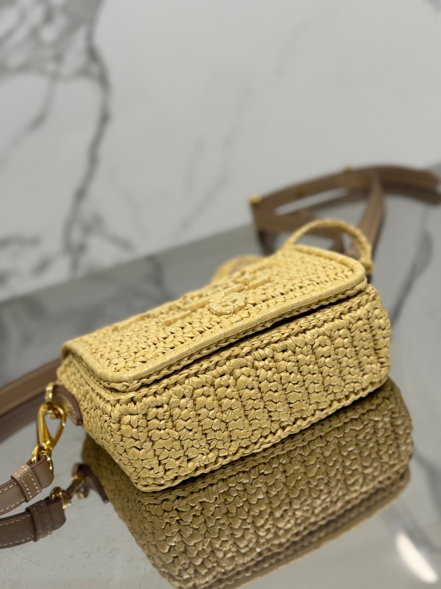 WOVEN SMALL FLAP BAG 16 IN BEIGE RAFFIA GOLD HARDWARE mysite