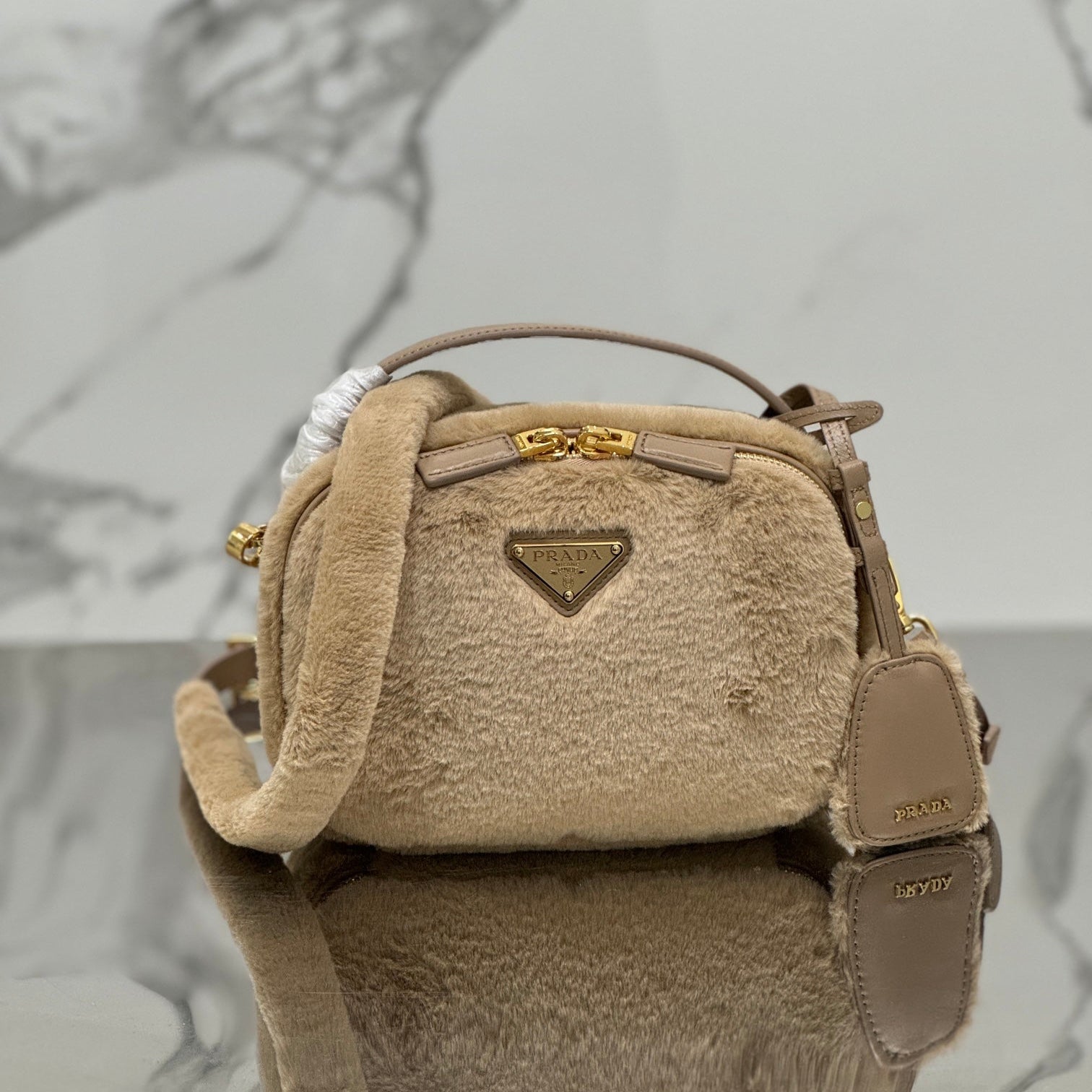 MINI SHOULDER BAG 19 IN BEIGE RABBIT FUR mysite