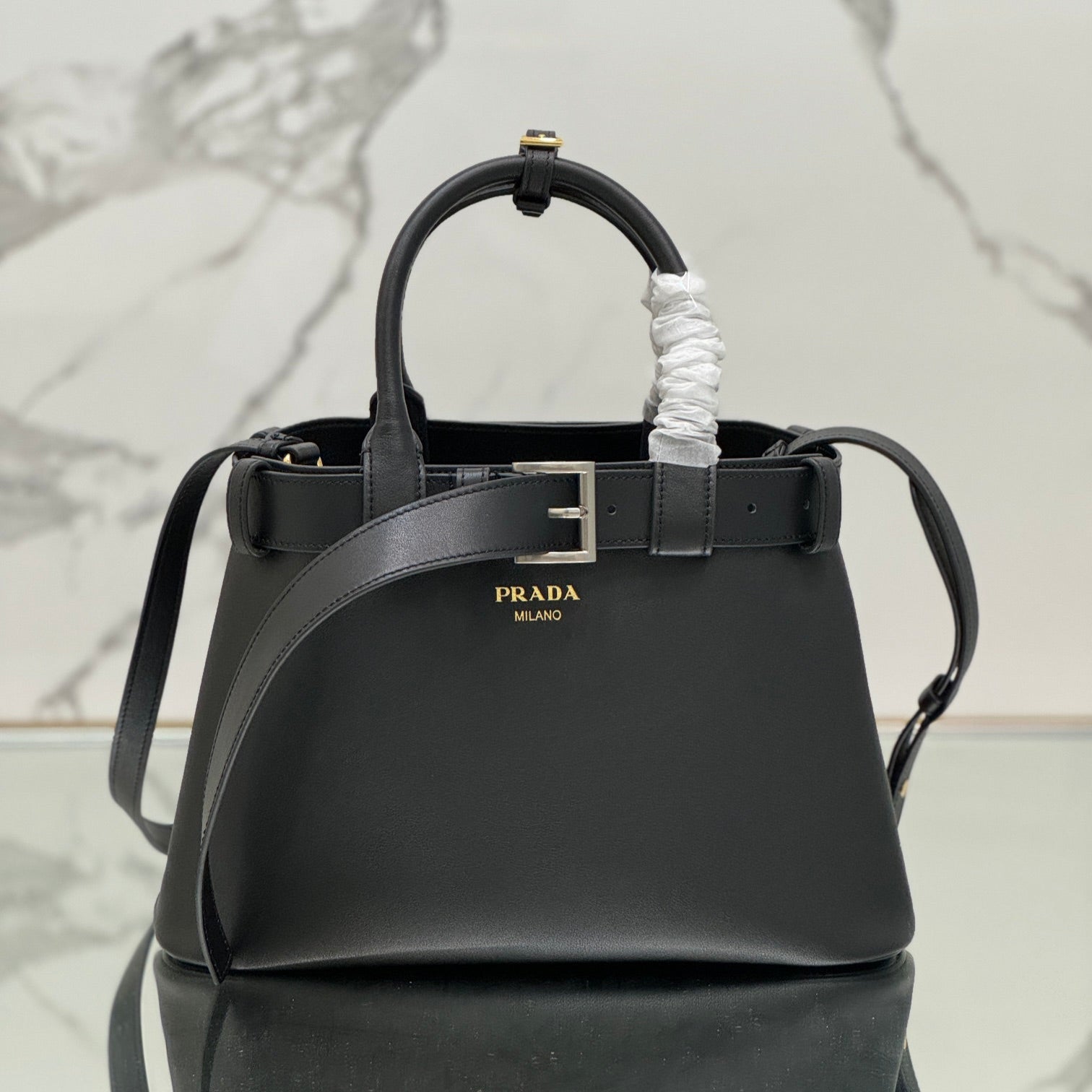 TOTE BAG WITH BELT 32 IN BLACK IMPORTED CALFSKIN mysite