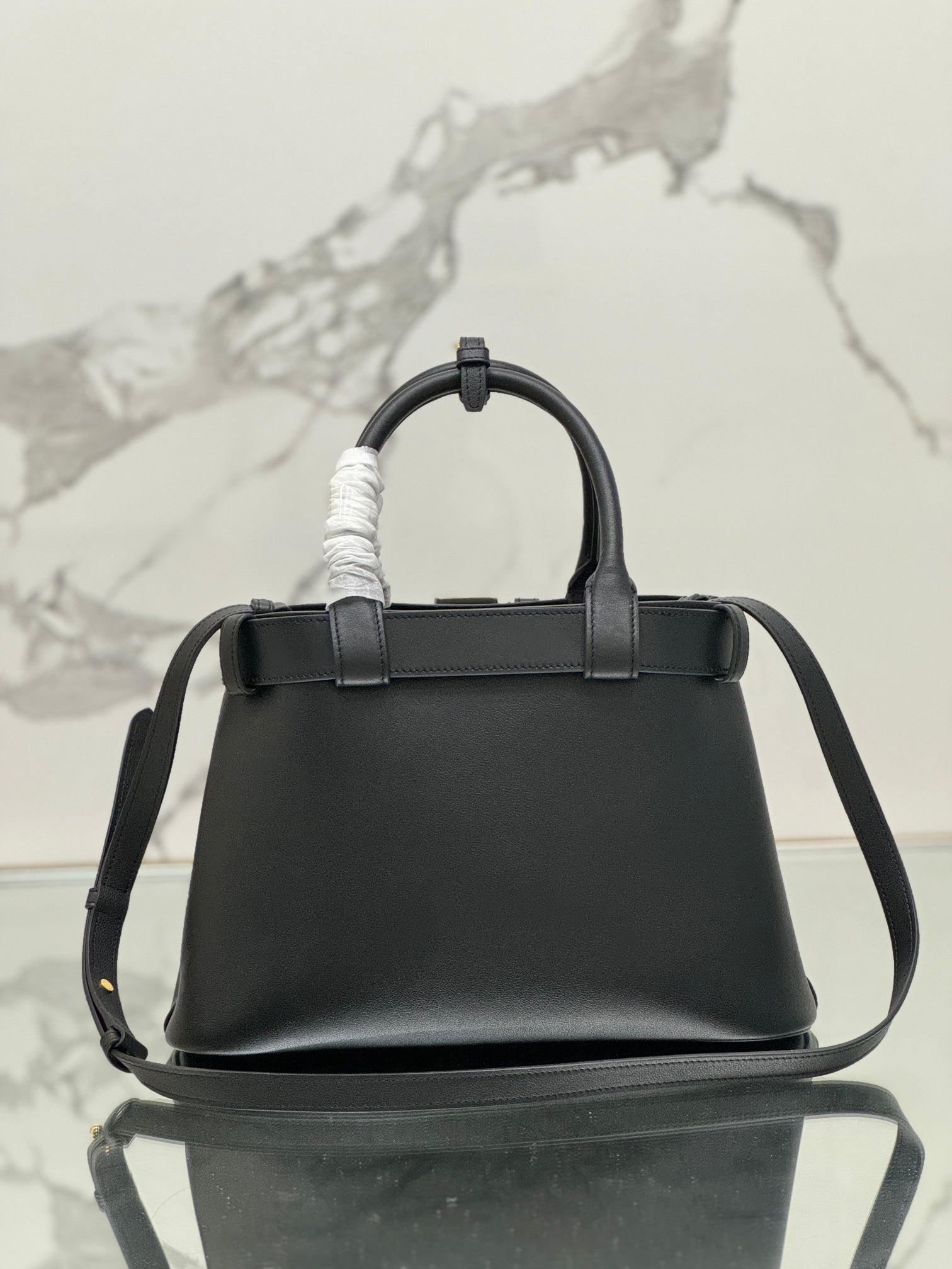 TOTE BAG WITH BELT 32 IN BLACK IMPORTED CALFSKIN mysite