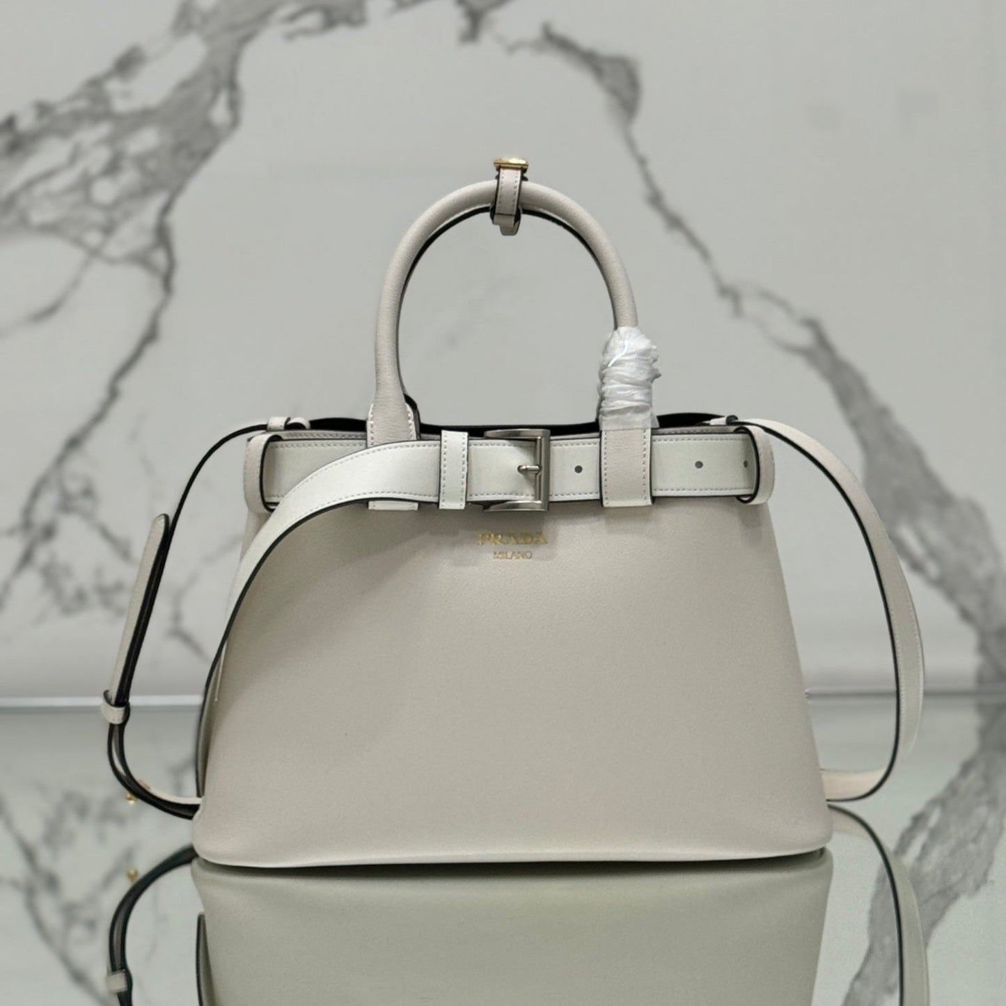 TOTE BAG WITH BELT 32 IN WHITE IMPORTED CALFSKIN mysite