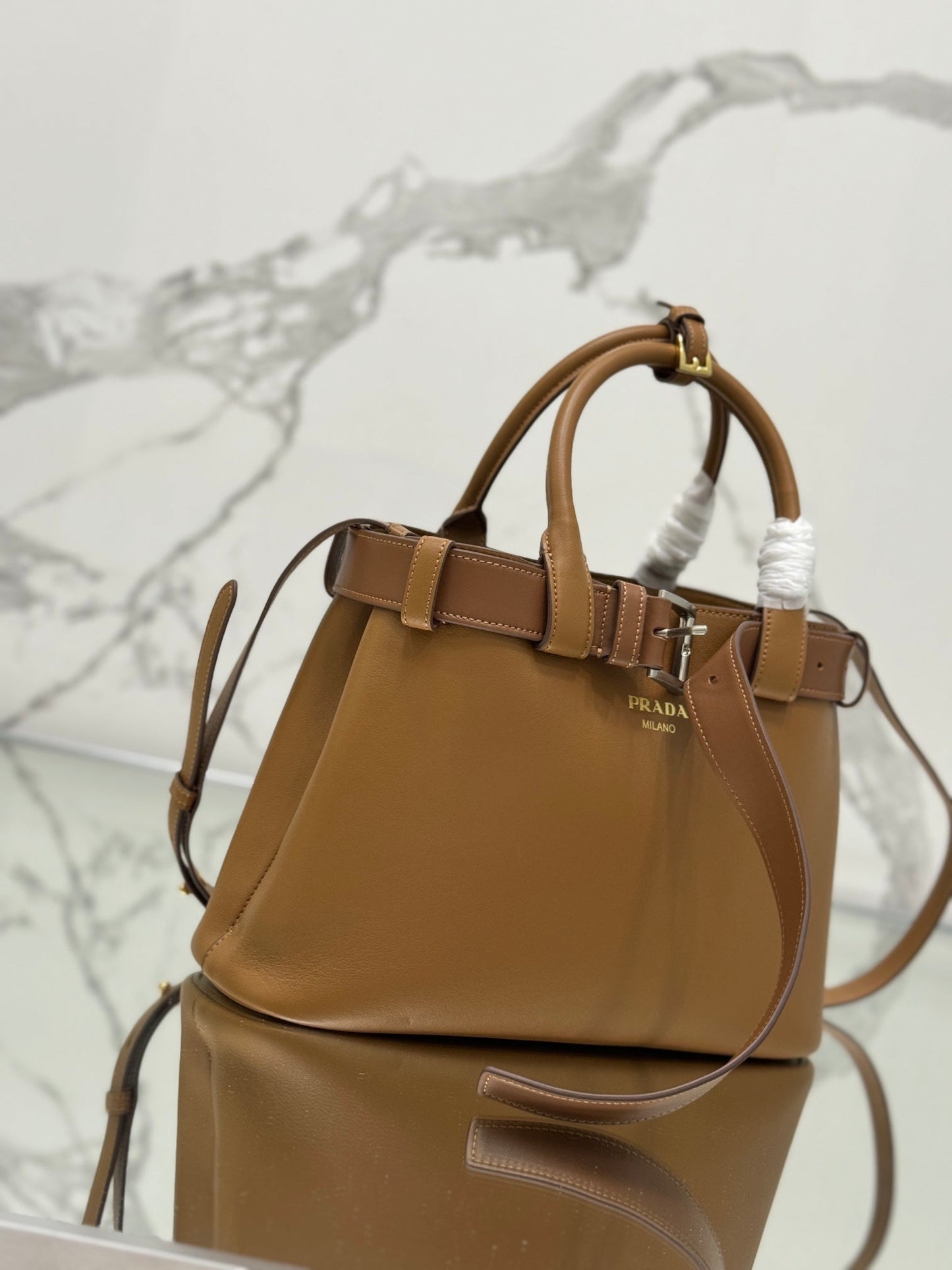 TOTE BAG WITH BELT 32 IN CIDER BROWN IMPORTED CALFSKIN mysite