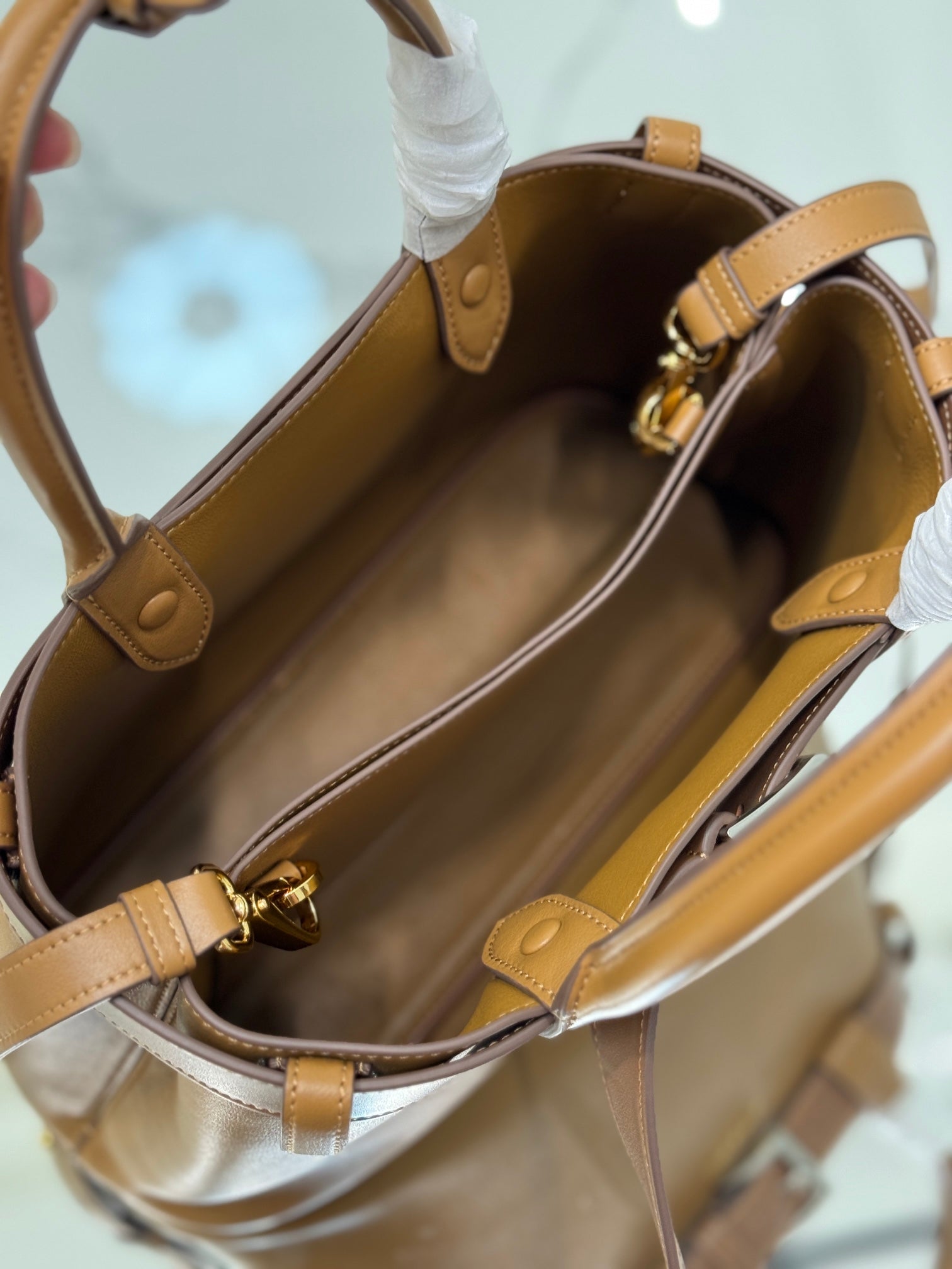 TOTE BAG WITH BELT 32 IN CIDER BROWN IMPORTED CALFSKIN mysite