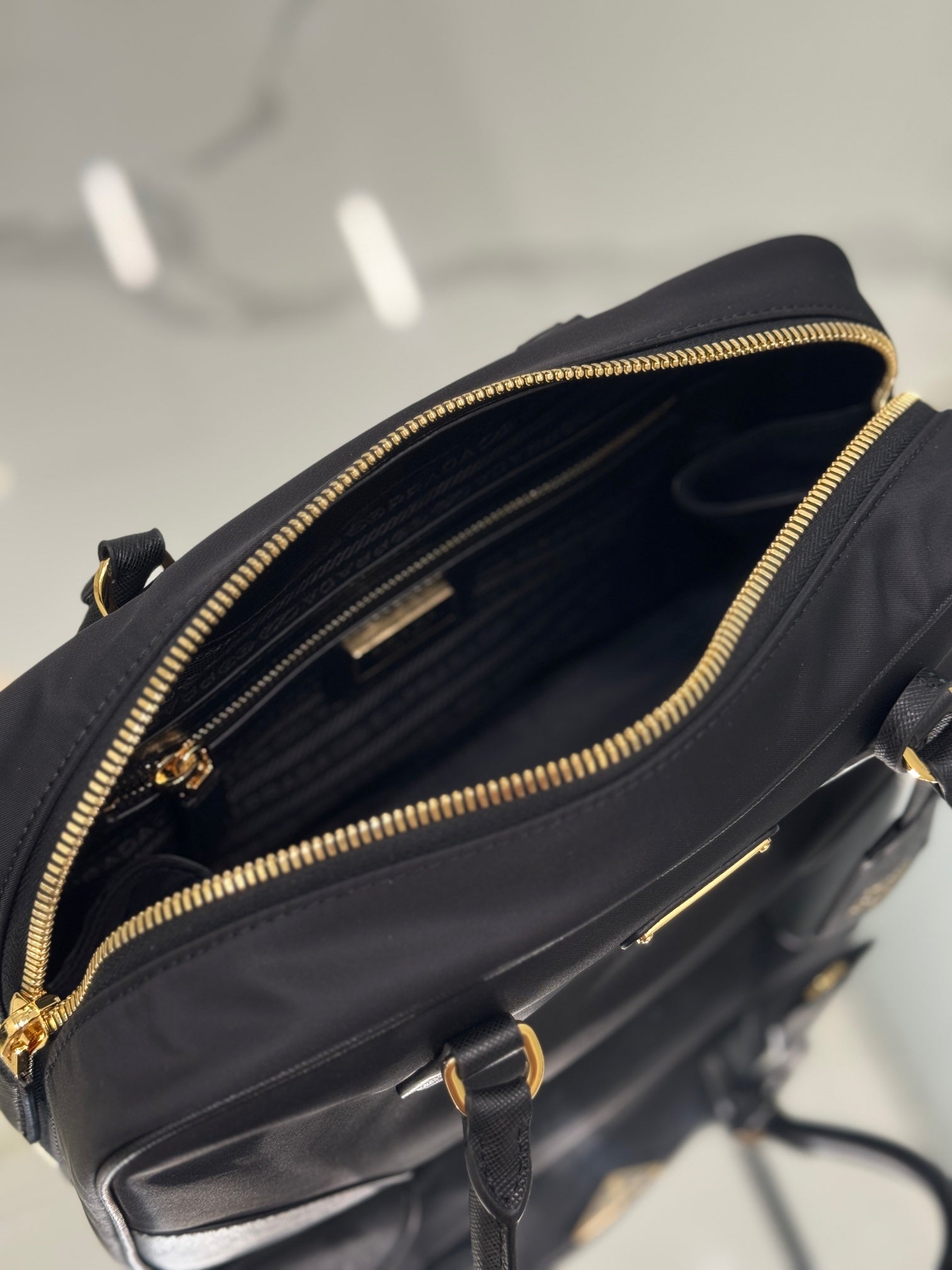 MEDIUM TOP HANDLE BAG 30 IN BLACK NYLON AND CALFSKIN TRIM mysite