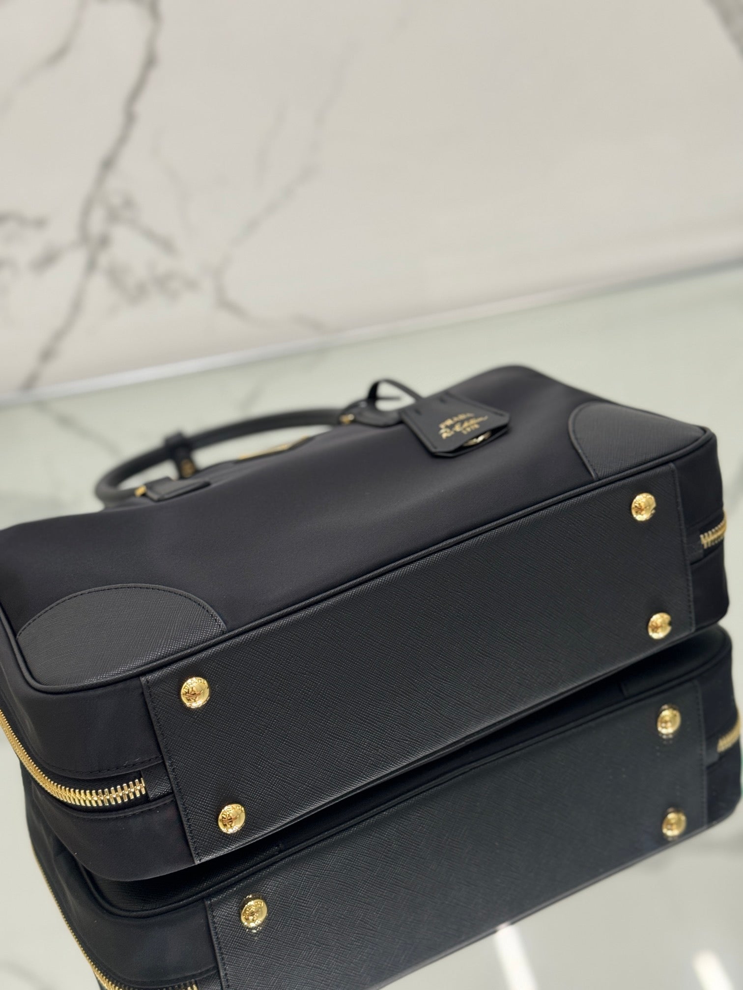 LARGE TOP HANDLE BAG 35 IN BLACK NYLON AND CALFSKIN TRIM mysite