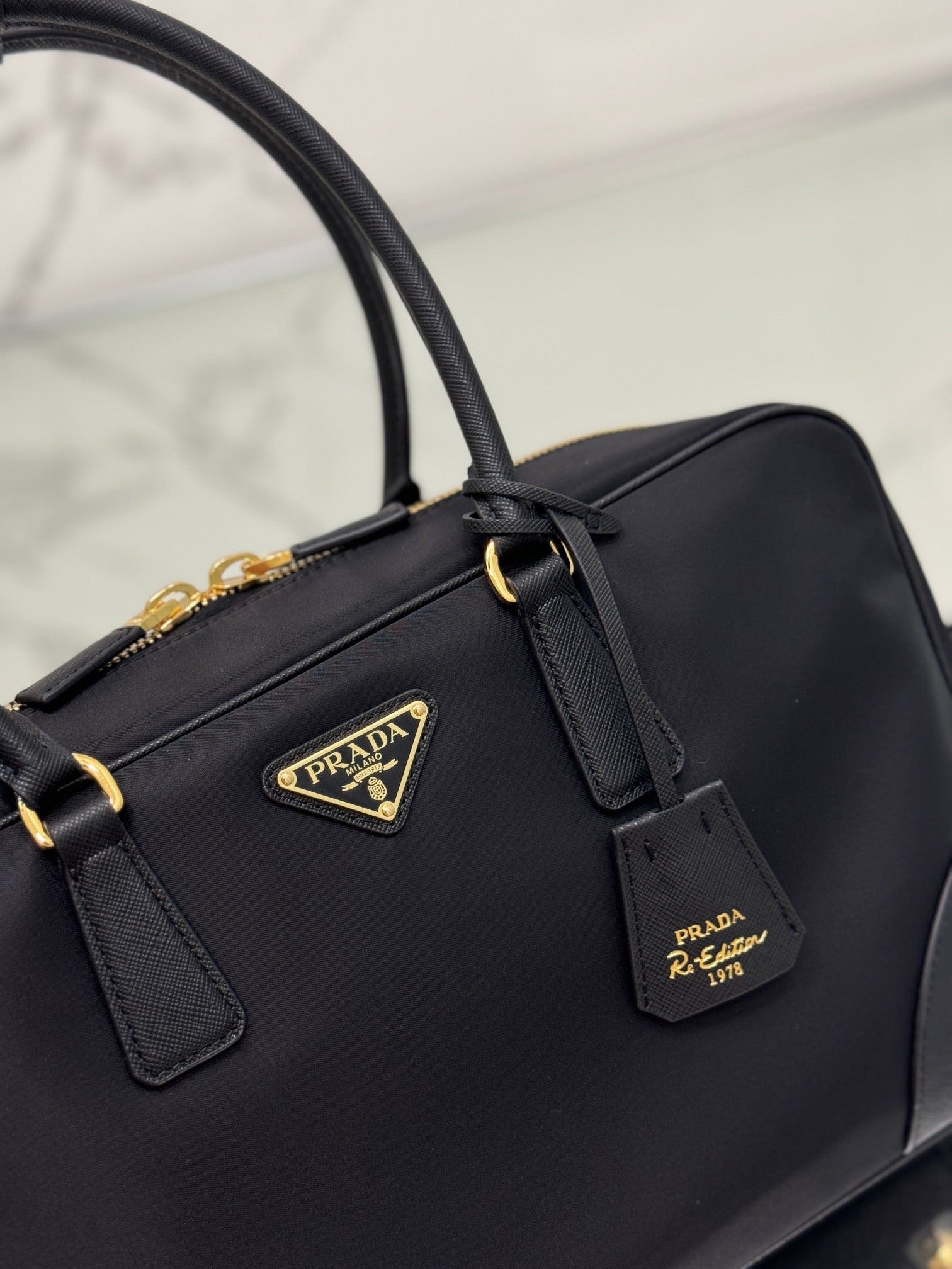 LARGE TOP HANDLE BAG 35 IN BLACK NYLON AND CALFSKIN TRIM mysite