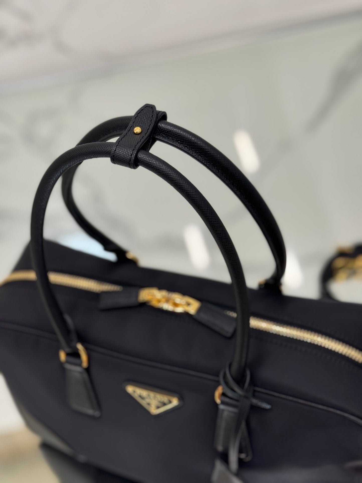 LARGE TOP HANDLE BAG 35 IN BLACK NYLON AND CALFSKIN TRIM mysite