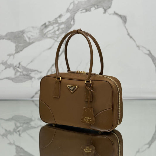 MEDIUM TOP HANDLE BAG 30 IN CHERRY WOOD NYLON AND CALFSKIN TRIM mysite