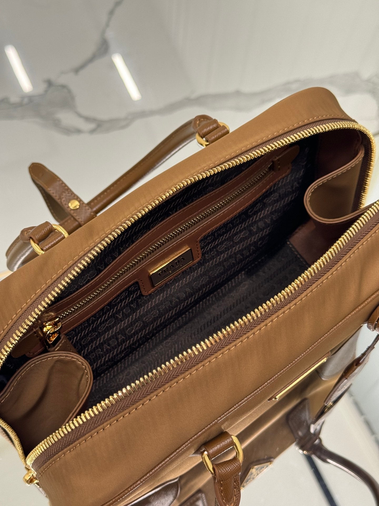 MEDIUM TOP HANDLE BAG 30 IN CHERRY WOOD NYLON AND CALFSKIN TRIM mysite