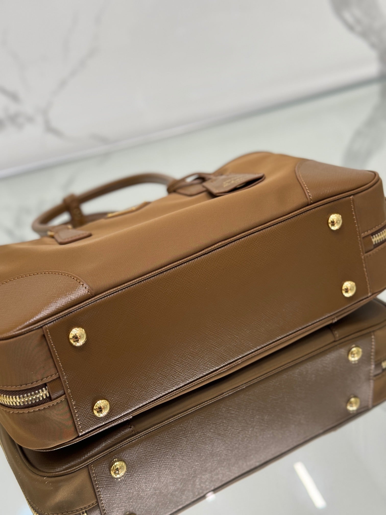 LARGE TOP HANDLE BAG 35 IN CHERRY WOOD NYLON AND CALFSKIN TRIM mysite